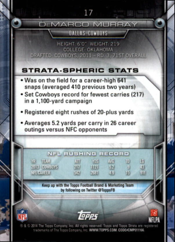 2014 Topps Strata #17 DeMarco Murray back image