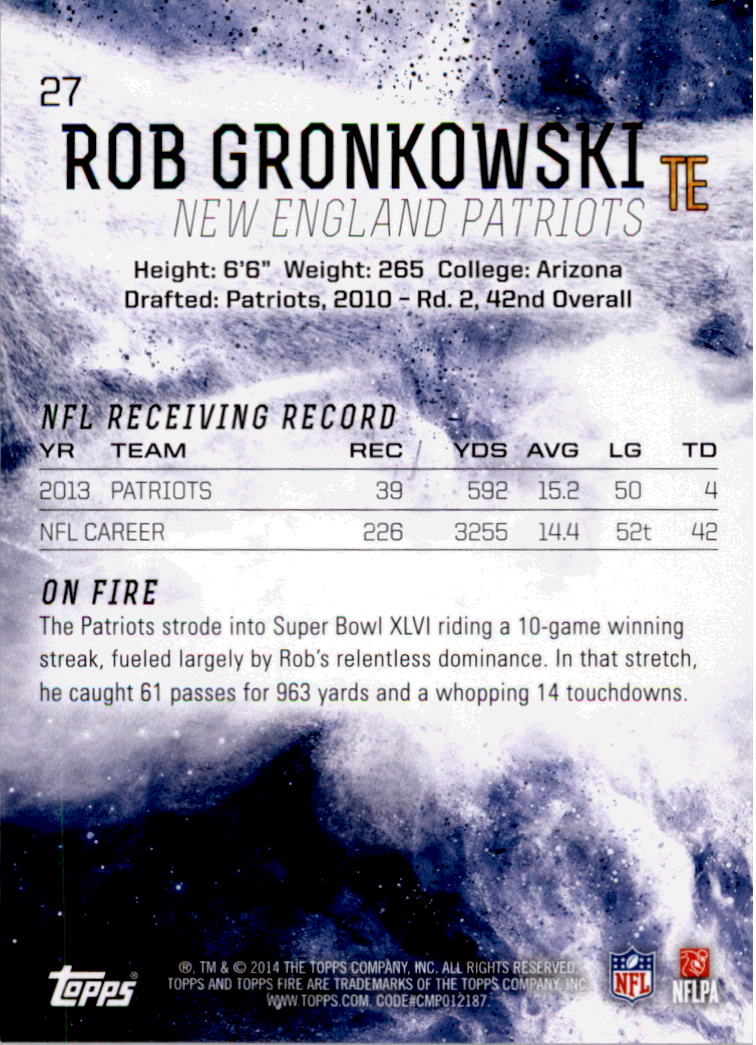 2014 Topps Fire #27 Rob Gronkowski back image