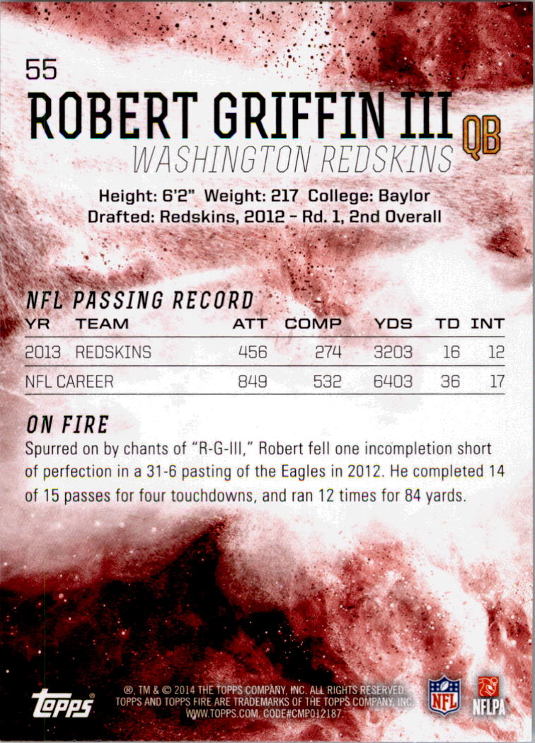 2014 Topps Fire #55 Robert Griffin III back image