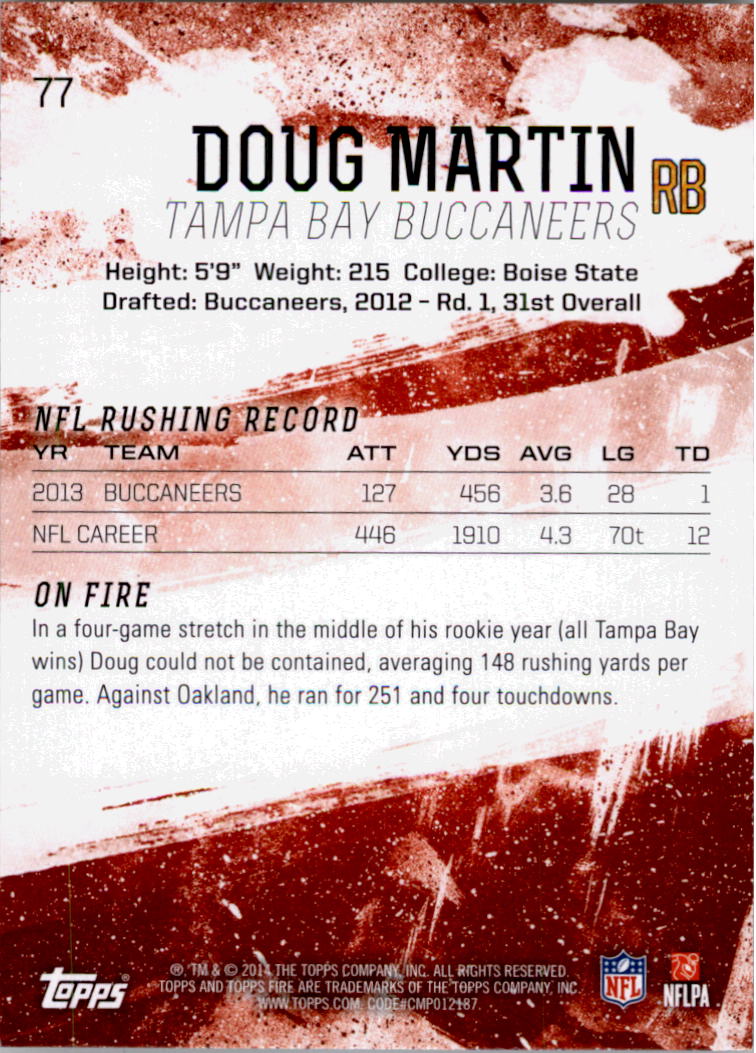 2014 Topps Fire #77 Doug Martin back image