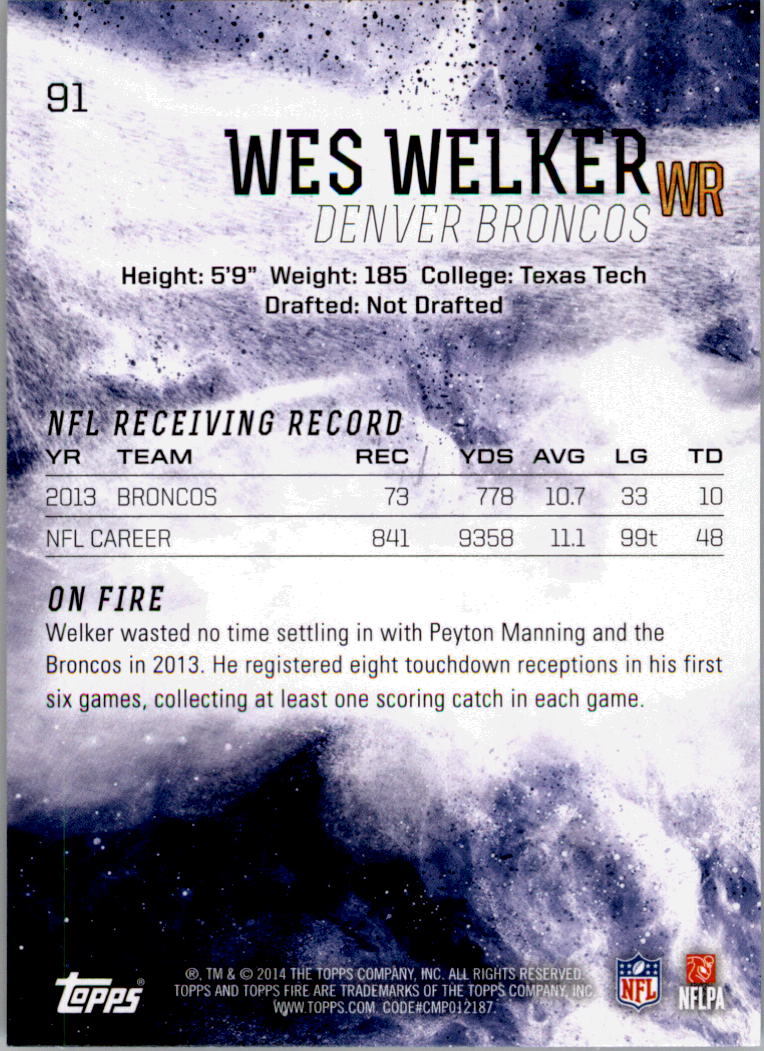 2014 Topps Fire #91 Wes Welker back image