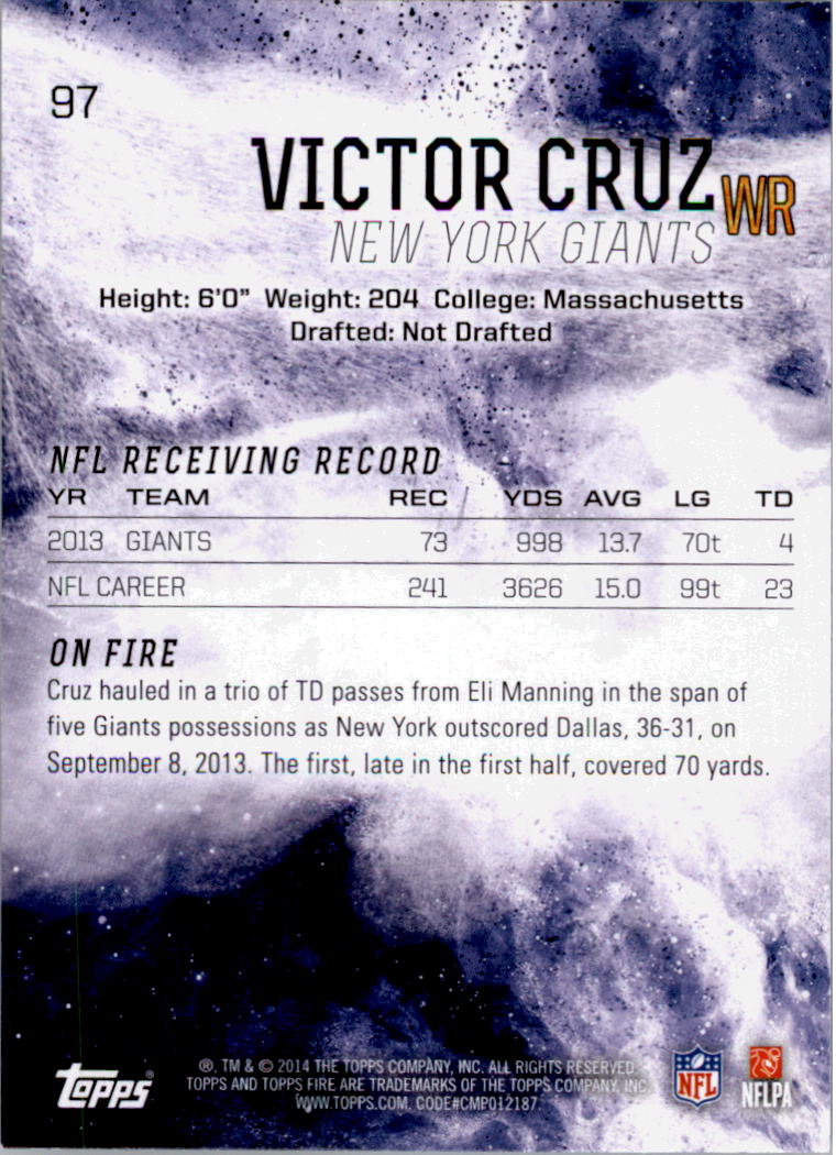2014 Topps Fire #97 Victor Cruz back image