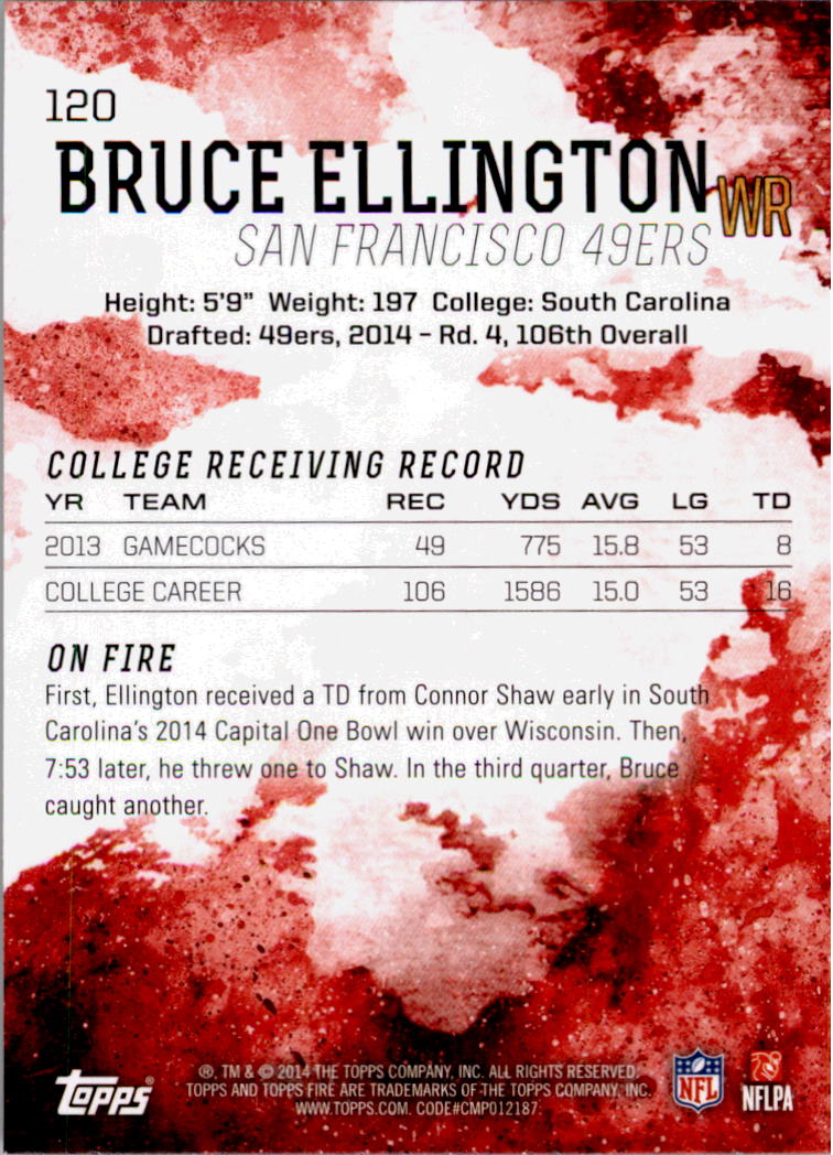 2014 Topps Fire #120 Bruce Ellington RC back image