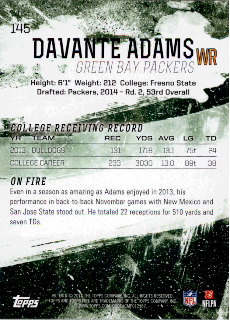 2014 Topps Fire #145 Davante Adams RC back image