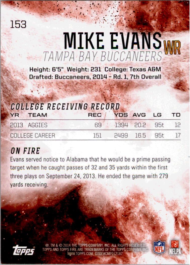 2014 Topps Fire #153 Mike Evans RC back image