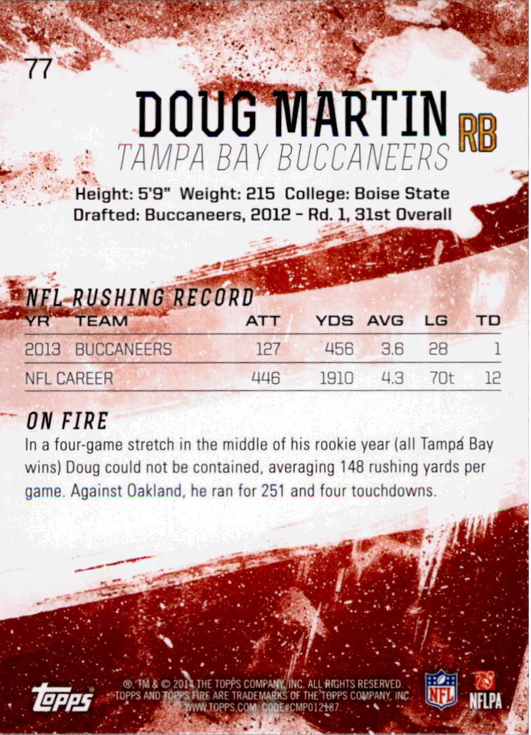 2014 Topps Fire Flame #77 Doug Martin back image