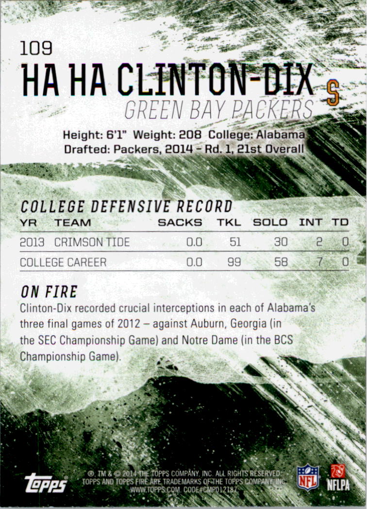 2014 Topps Fire Flame #109 Ha Ha Clinton-Dix back image