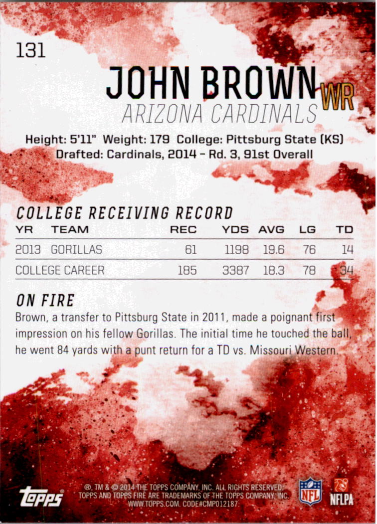 2014 Topps Fire Flame #131 John Brown back image