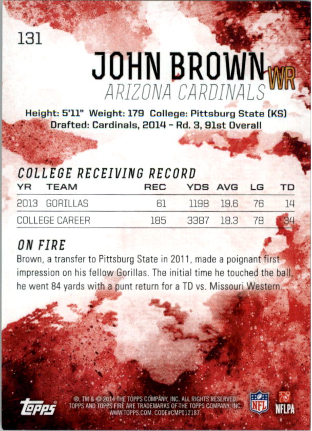 2014 Topps Fire Purple #131 John Brown back image