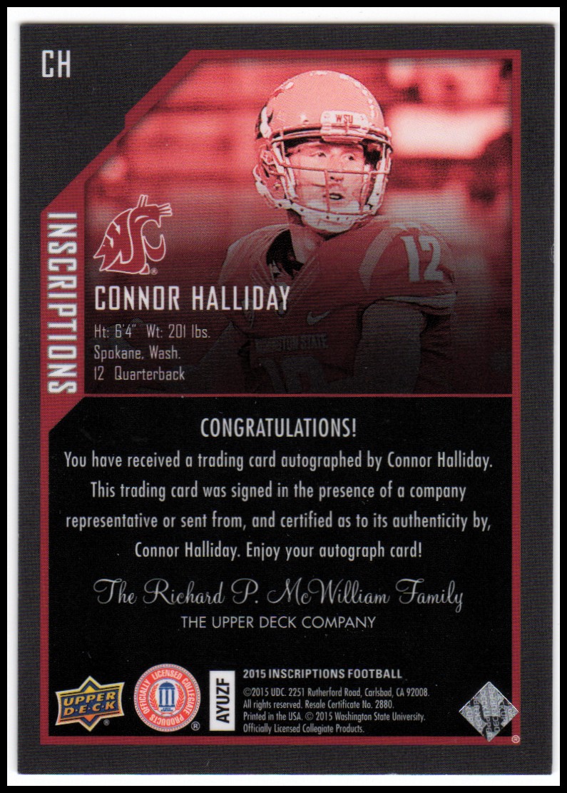 2015 Upper Deck Inscriptions #CH Connor Halliday back image