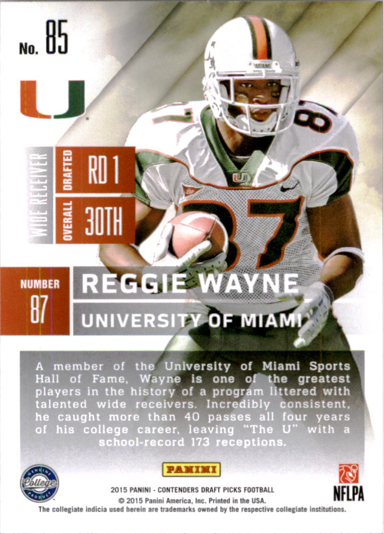 2015 Panini Contenders Draft Picks #85 Reggie Wayne back image