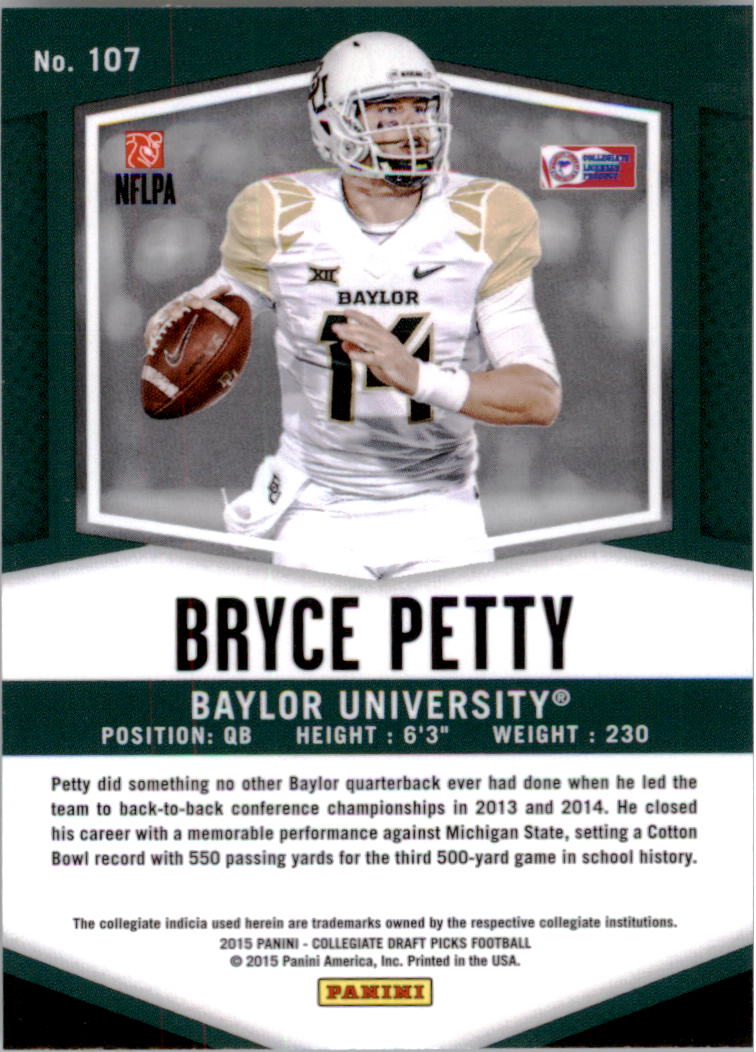 2015 Panini Prizm Draft Picks #107 Bryce Petty RC back image