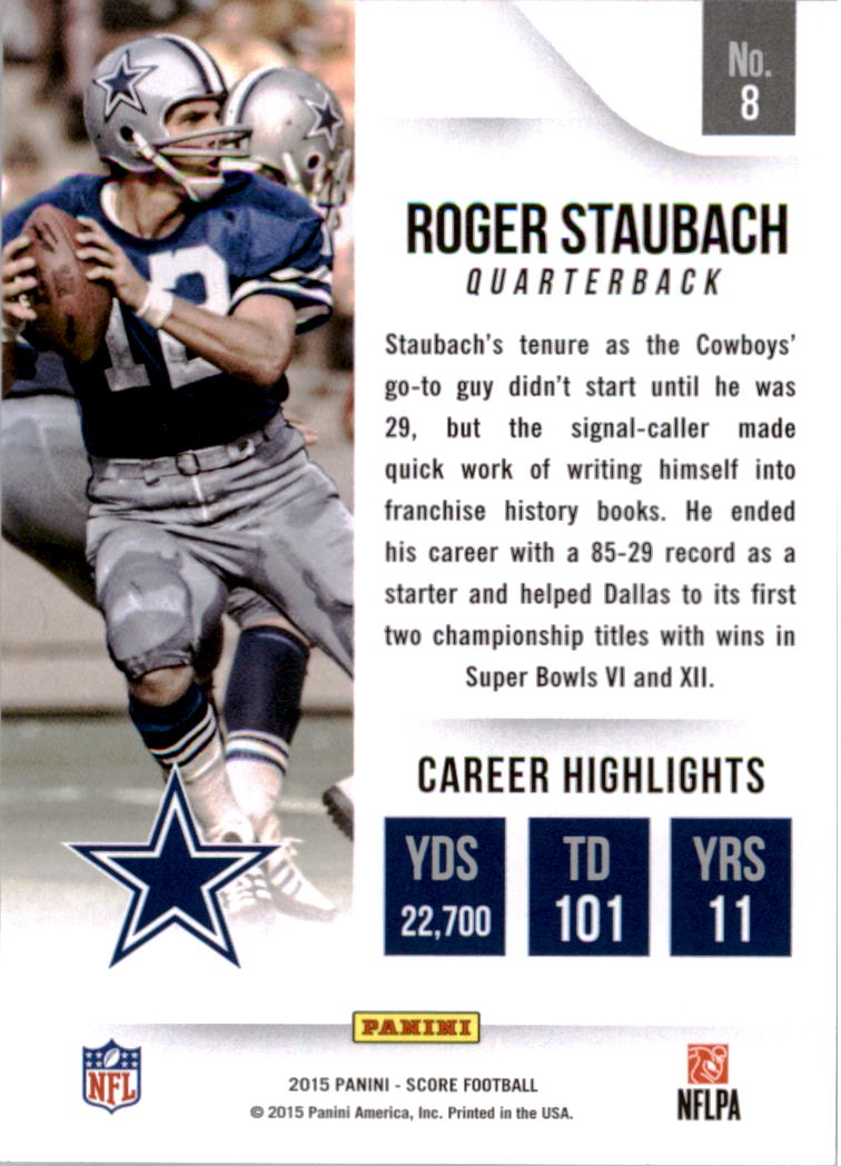2015 Score All-Time Franchise #8 Roger Staubach back image
