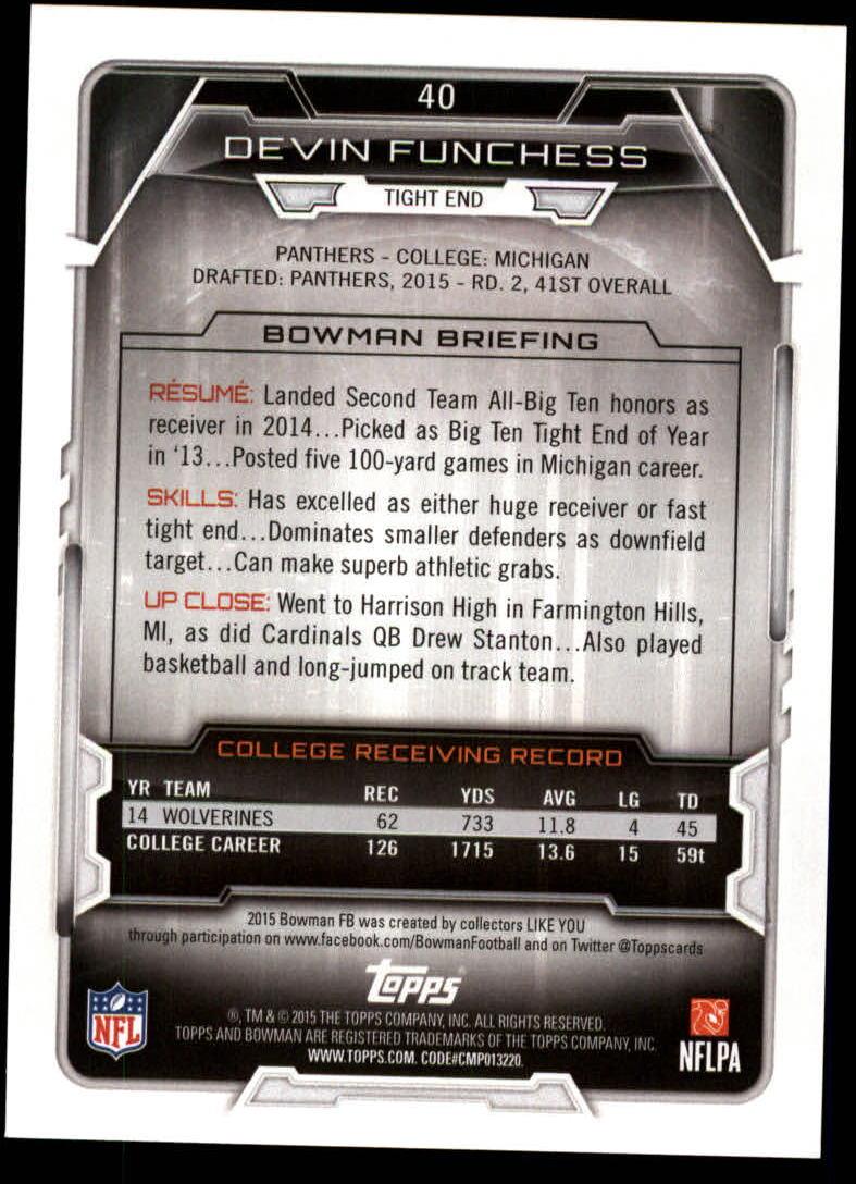 2015 Bowman #R40 Devin Funchess RC back image