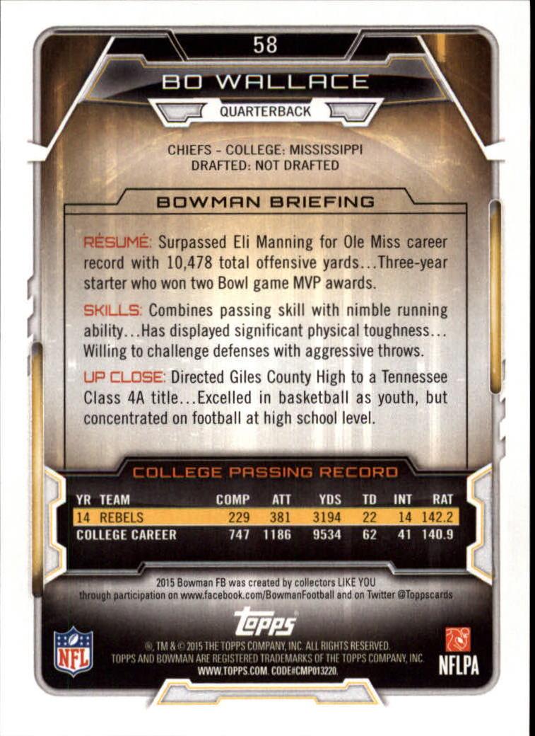 2015 Bowman #R58 Bo Wallace RC back image