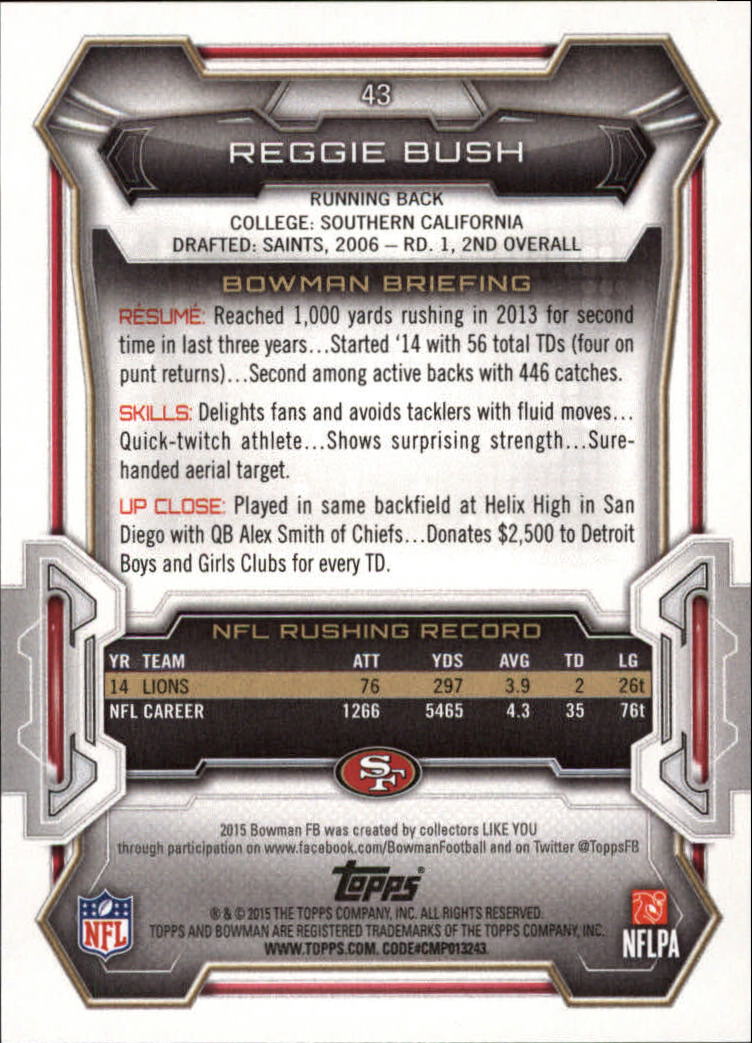2015 Bowman #V43 Reggie Bush back image