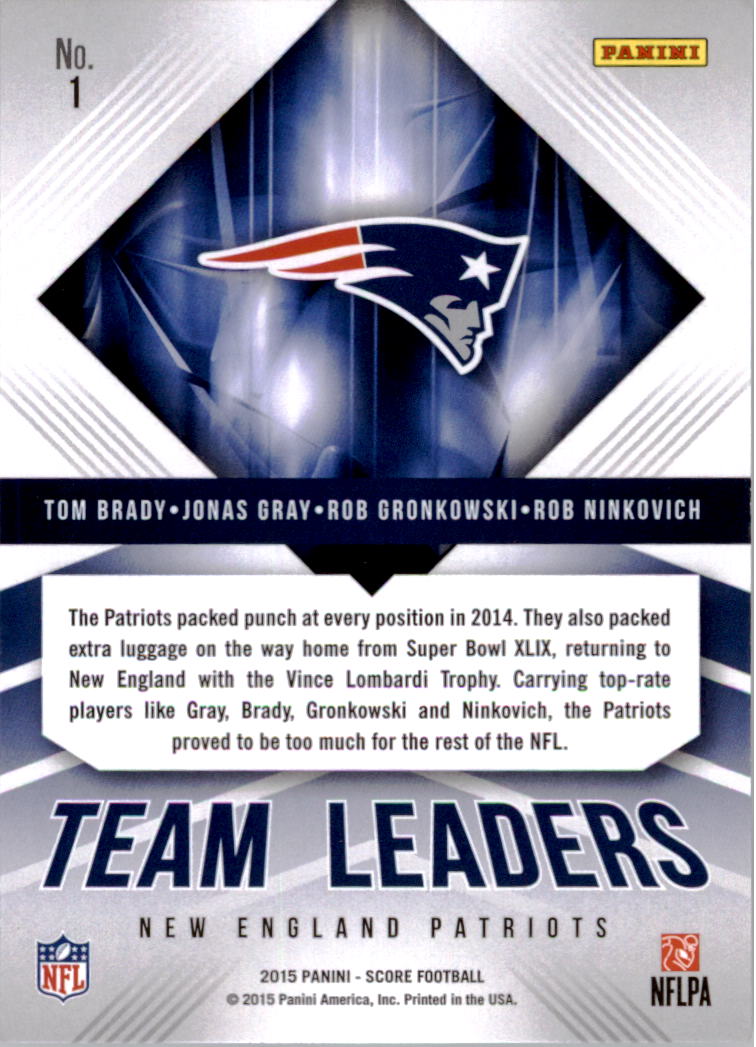 2015 Score Team Leaders #1 Jonas Gray/Rob Gronkowski/Rob Ninkovich/Tom Brady back image