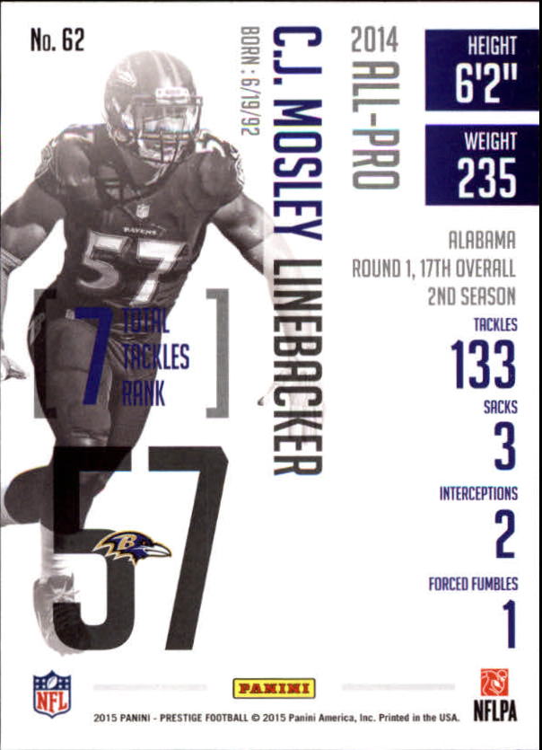 2015 Prestige #62 C.J. Mosley back image