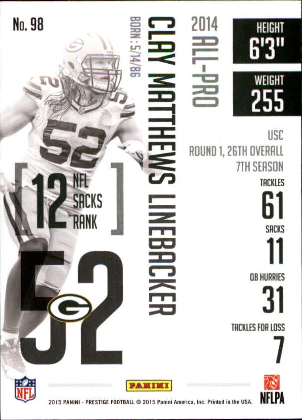 A6819- 2015 Prestige Football Cards 1-200 +Rookies -You Pick- 15+ FREE US SHIP - Picture 189 of 383