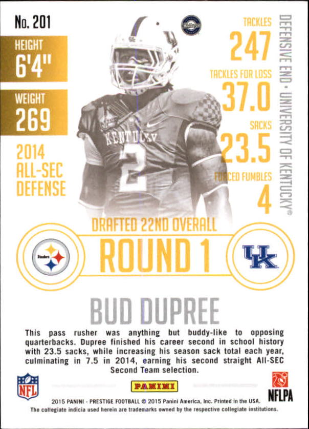 2015 Prestige #201 Bud Dupree RC back image