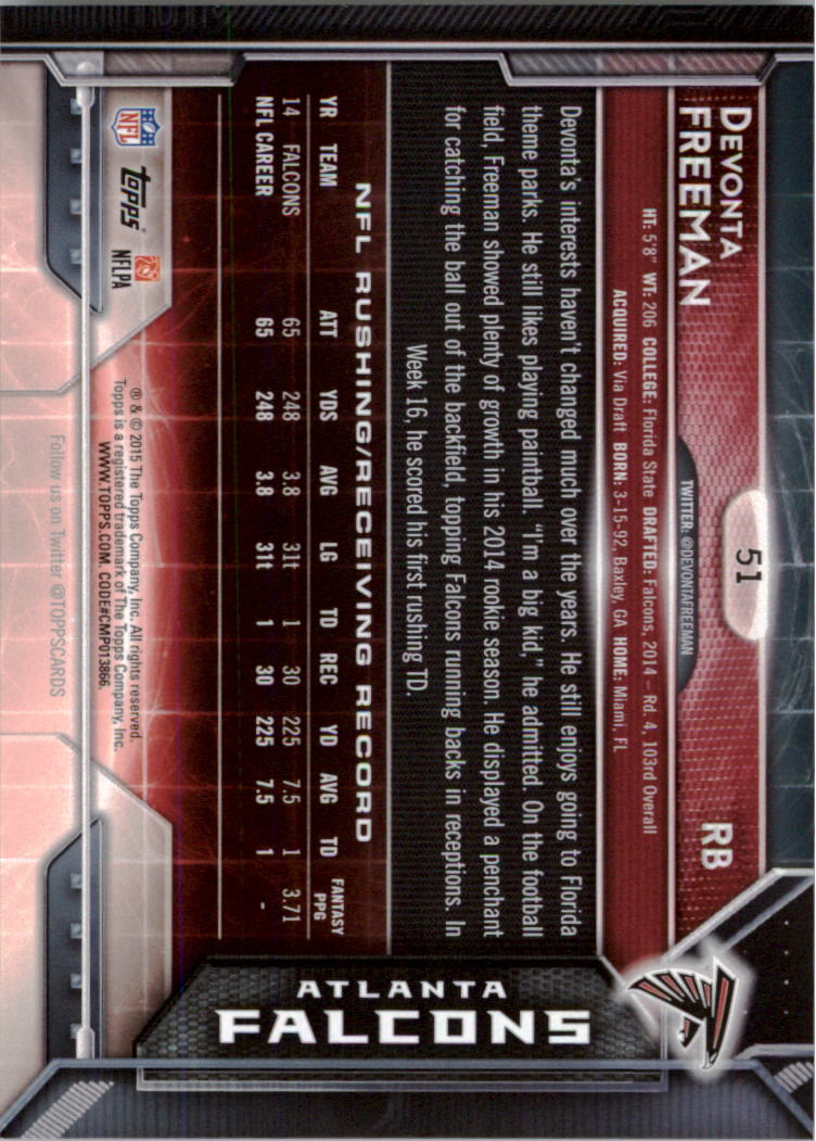 2015 Topps #51 Devonta Freeman back image