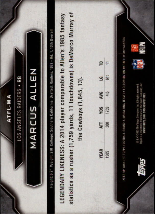 2015 Topps All Time Fantasy Legends #ATFLMA Marcus Allen back image