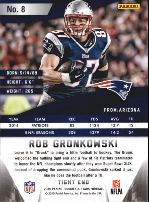2015 Rookies and Stars Longevity #8 Rob Gronkowski back image