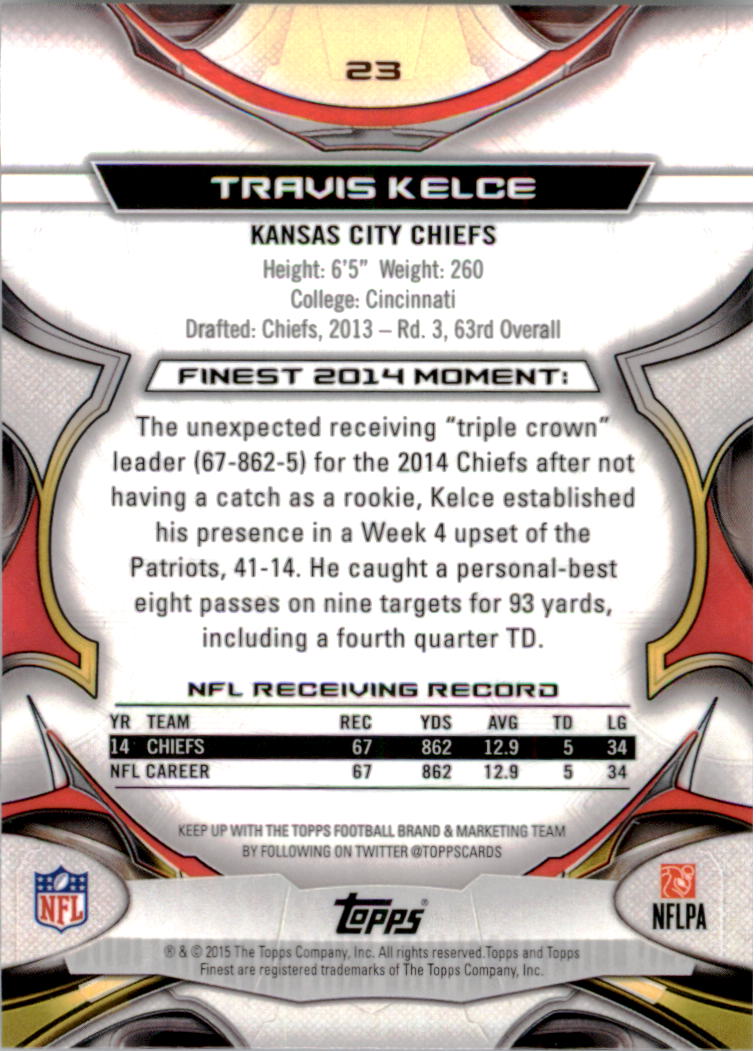 2015 Finest #23 Travis Kelce back image