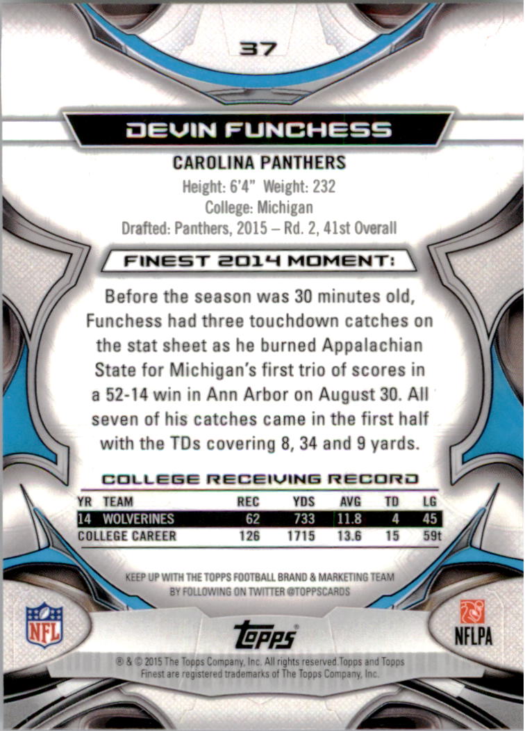 2015 Finest #37 Devin Funchess RC back image