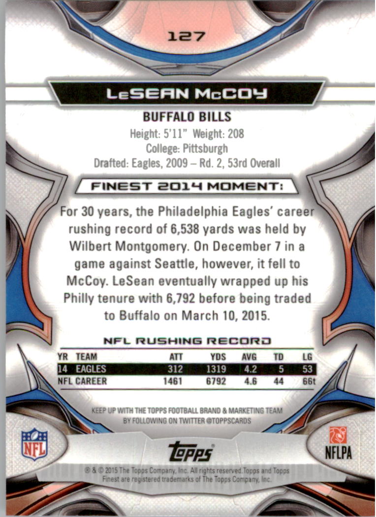 2015 Finest #127 LeSean McCoy back image