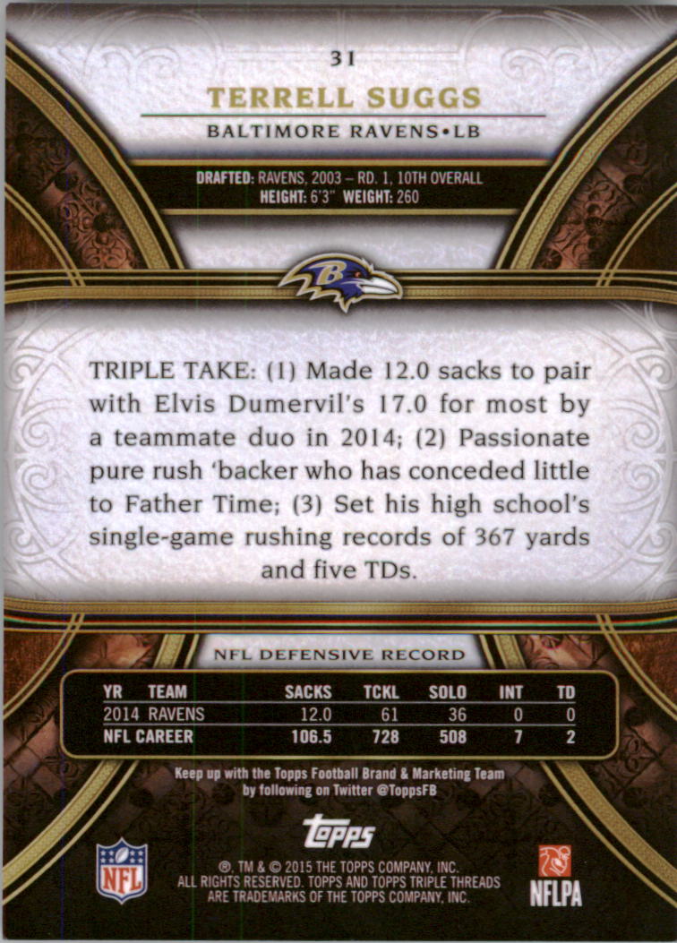 2015 Topps Triple Threads #31 Terrell Suggs back image