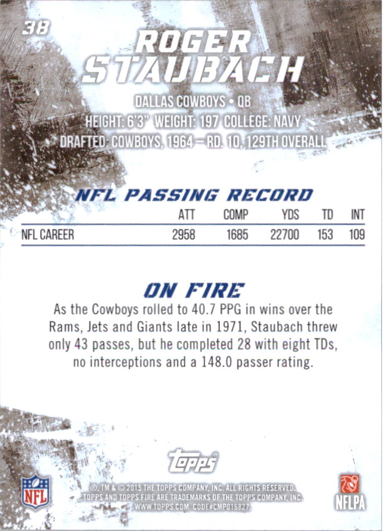 2015 Topps Fire #38A Roger Staubach back image