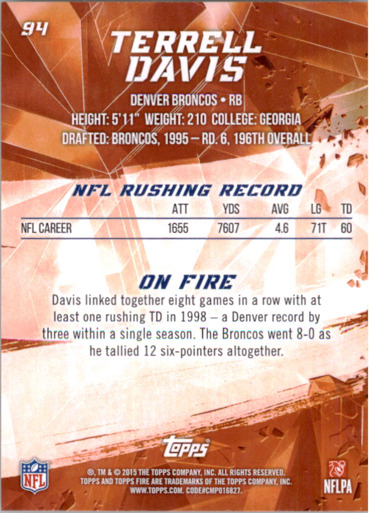 2015 Topps Fire #94 Terrell Davis back image