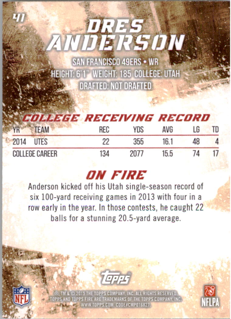 2015 Topps Fire #41B Dres Anderson RC back image