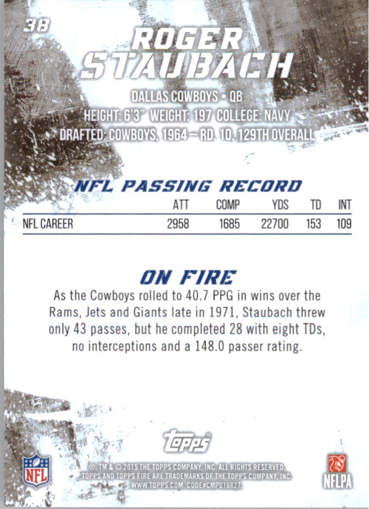 2015 Topps Fire Silver #38A Roger Staubach back image
