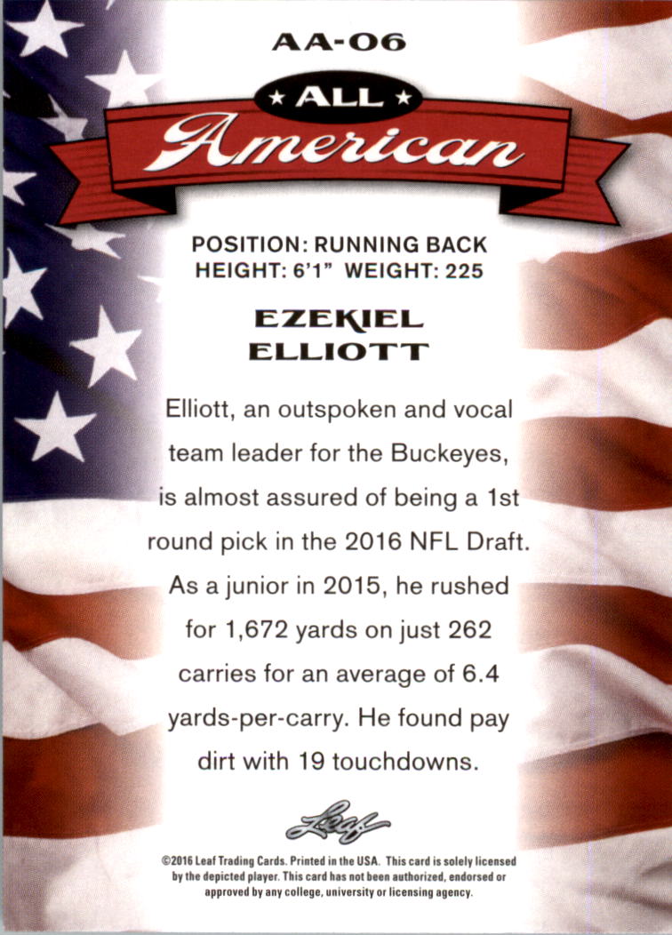 2016 Leaf Draft All American #6 Ezekiel Elliott back image