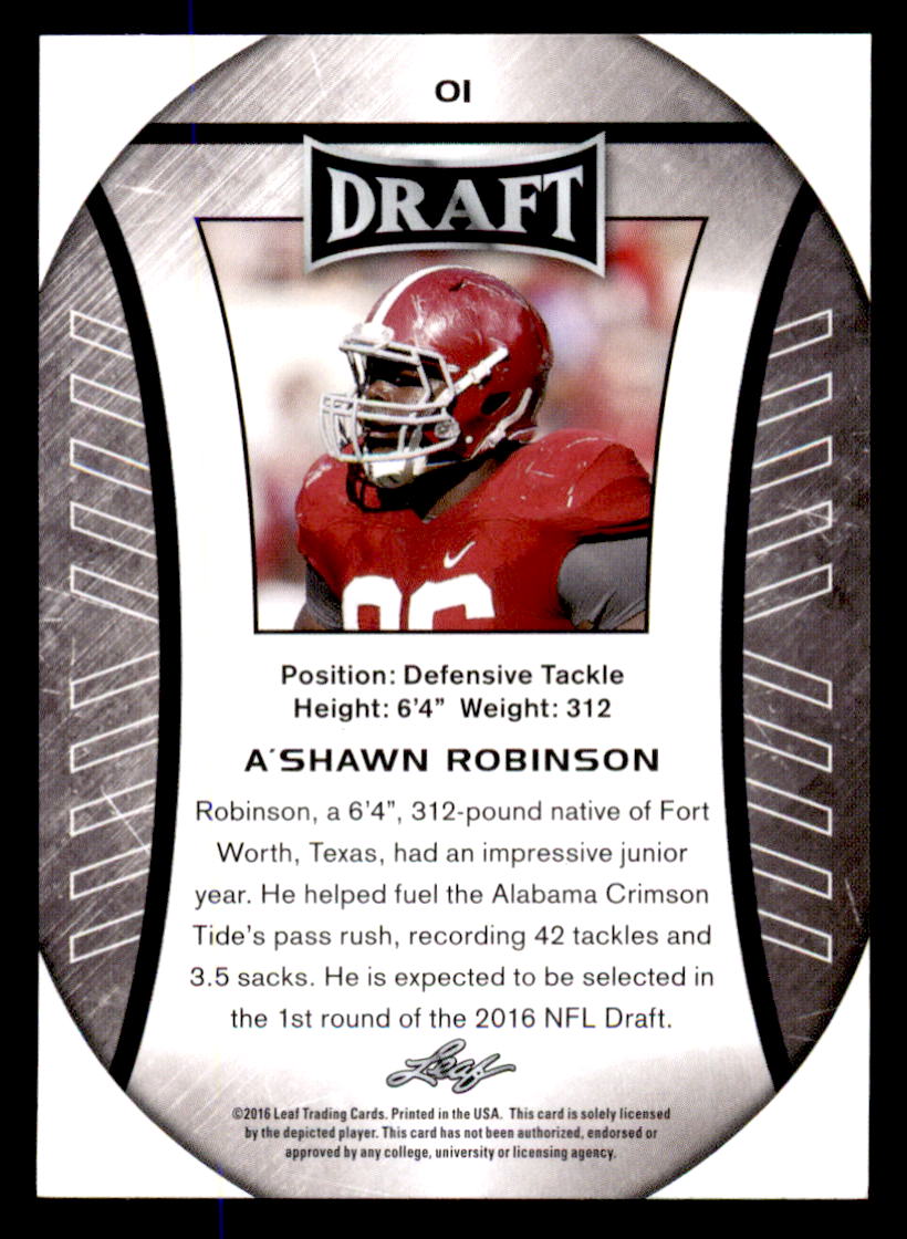 2016 Leaf Draft Gold #1 A'Shawn Robinson back image