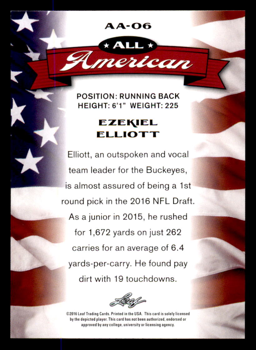 2016 Leaf Draft All American Gold #6 Ezekiel Elliott back image