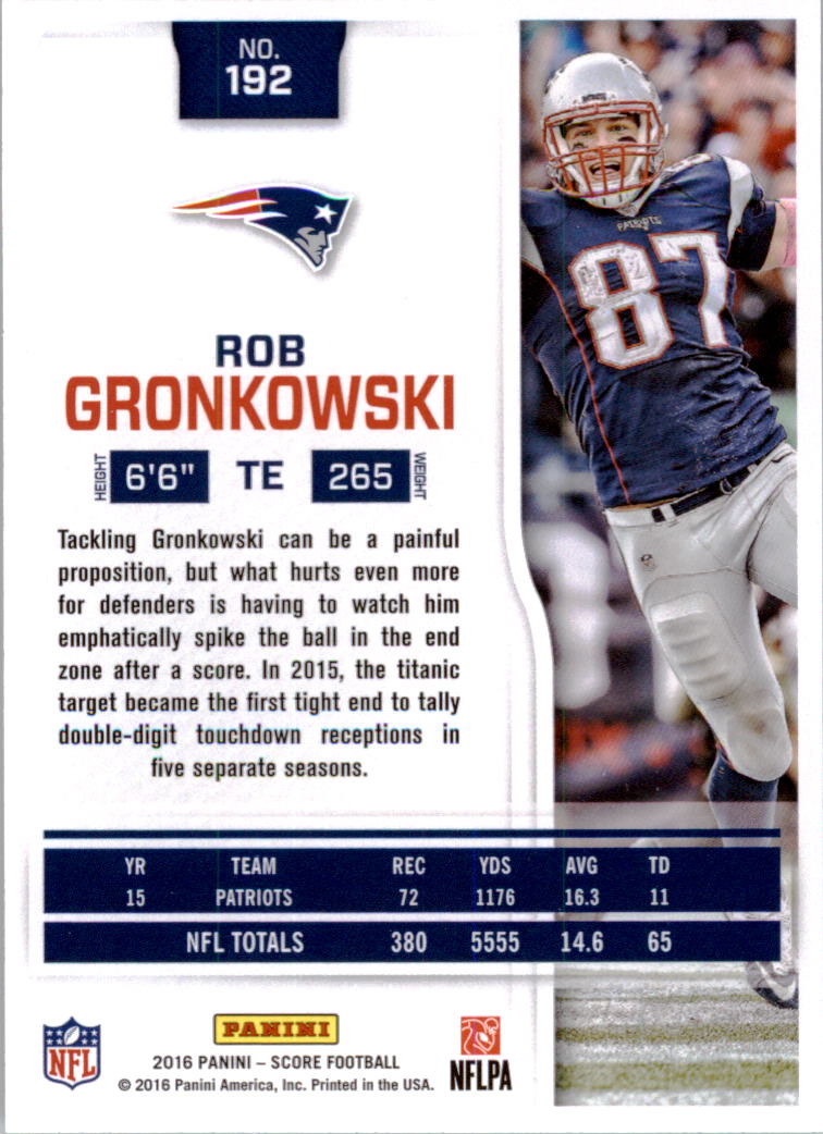 2016 Score #192 Rob Gronkowski back image