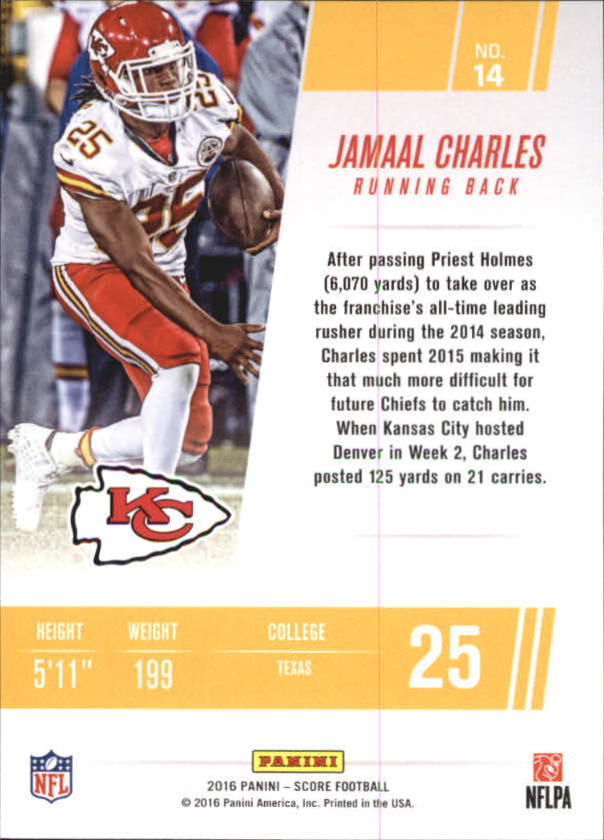 2016 Score Franchise #14 Jamaal Charles back image