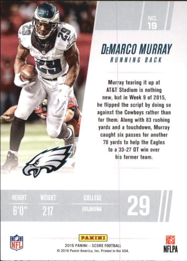 2016 Score Franchise #19 DeMarco Murray back image