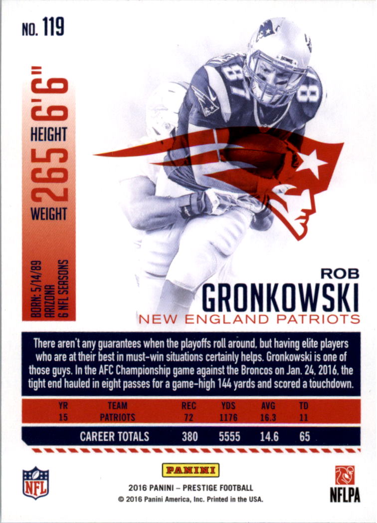 2016 Prestige #119 Rob Gronkowski back image