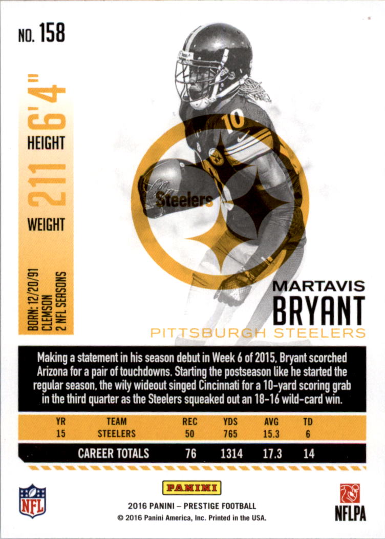 2016 Prestige #158 Martavis Bryant back image