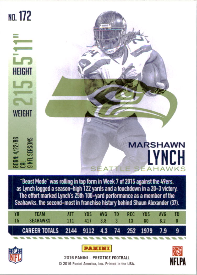 2016 Prestige #172 Marshawn Lynch back image