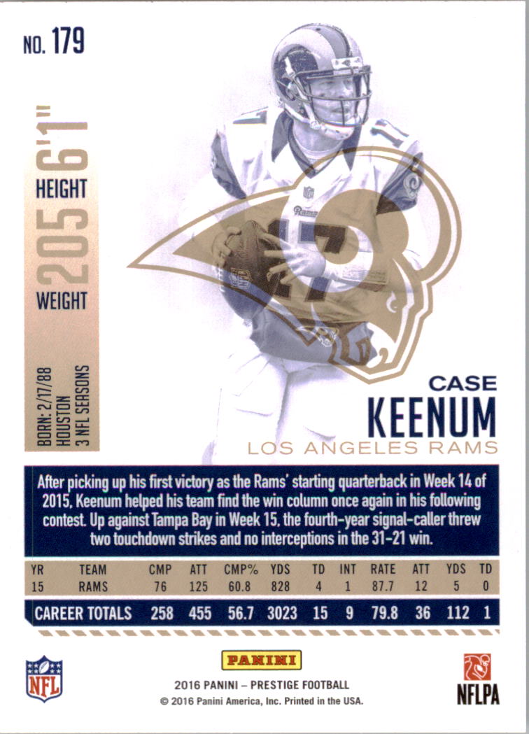 2016 Prestige #179 Case Keenum back image