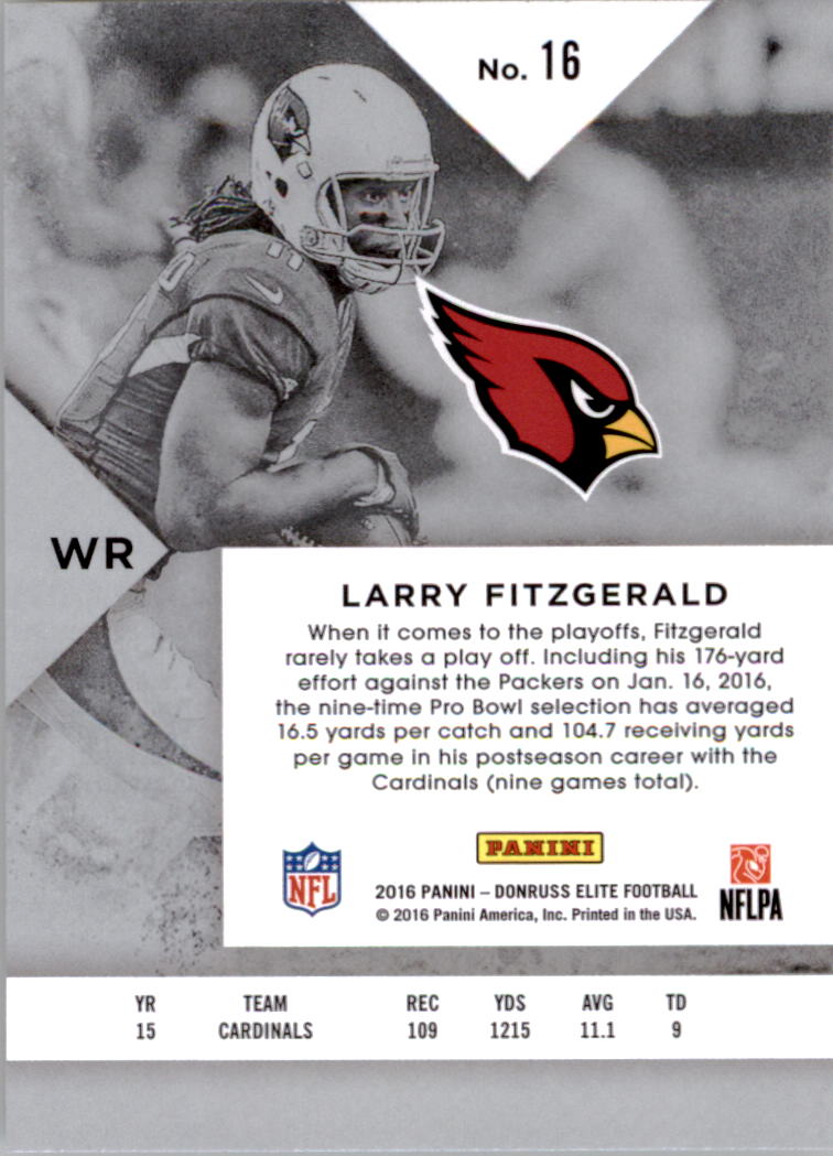 2016 Elite #16 Larry Fitzgerald back image