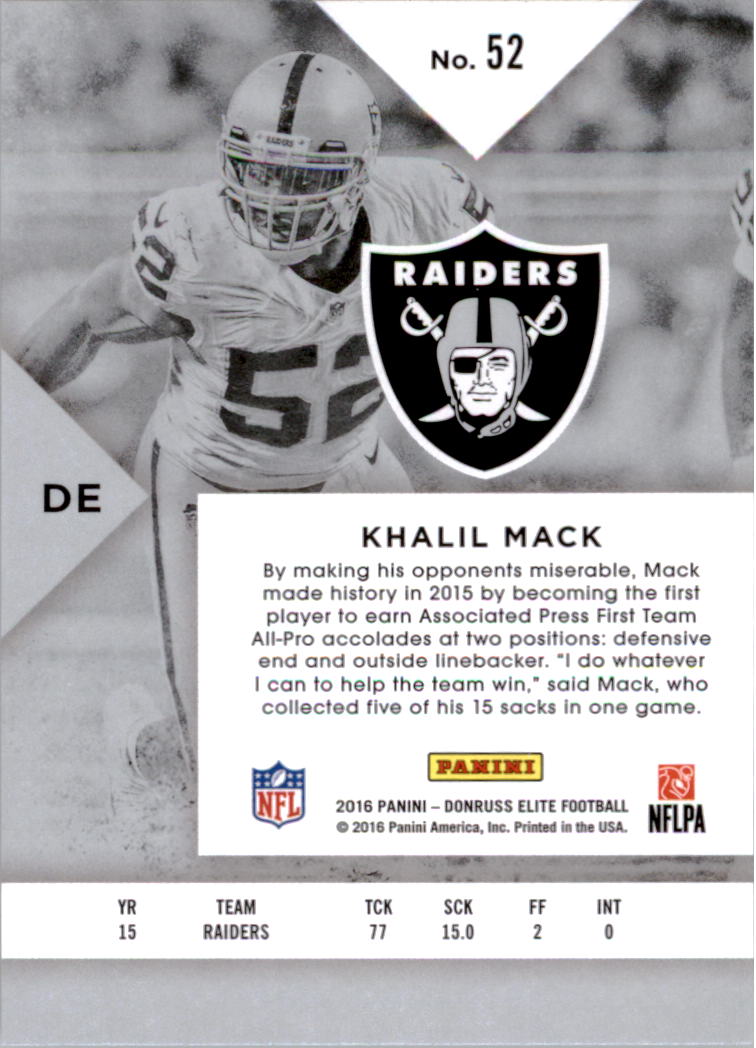 2016 Elite #52 Khalil Mack back image