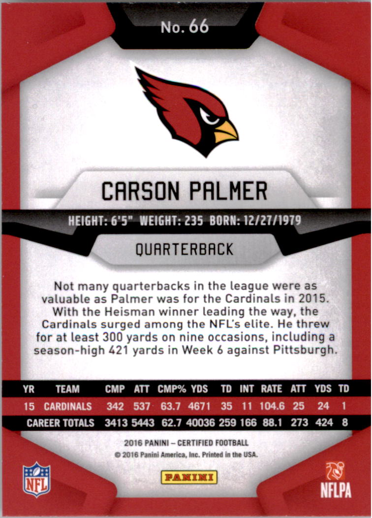 2016 Certified #66 Carson Palmer back image
