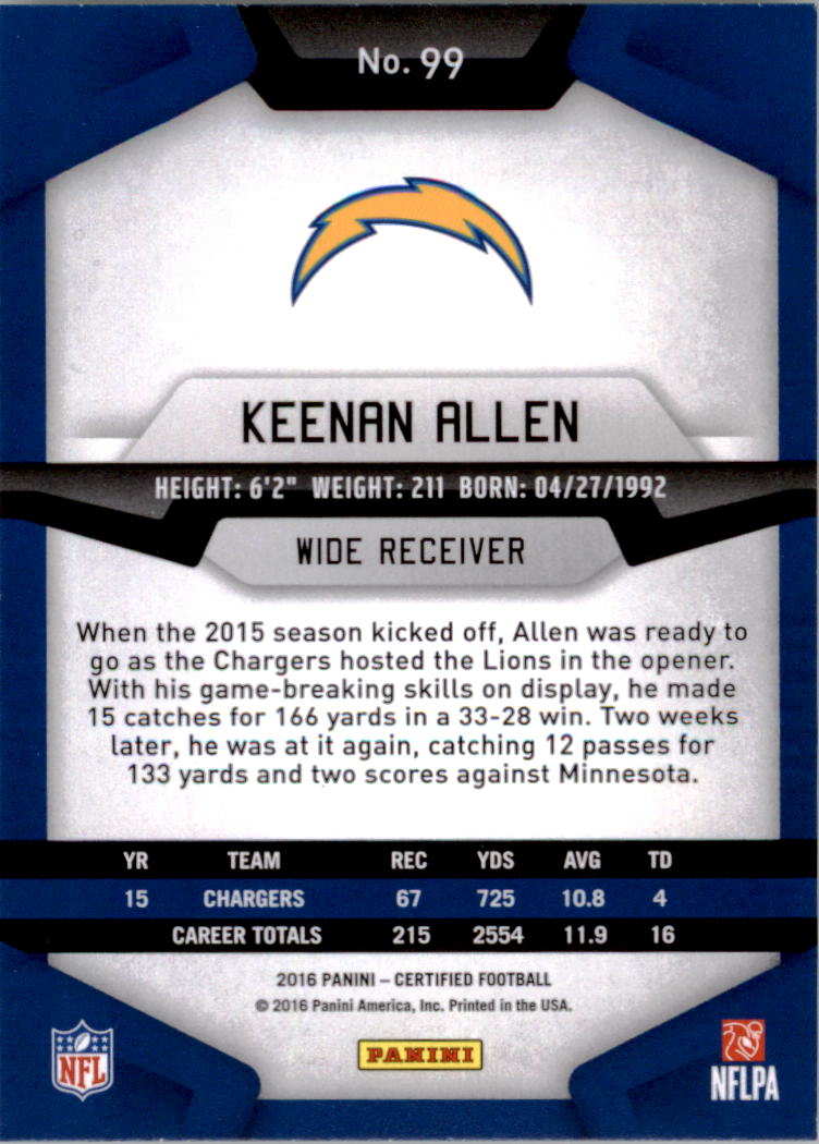 2016 Certified #99 Keenan Allen back image