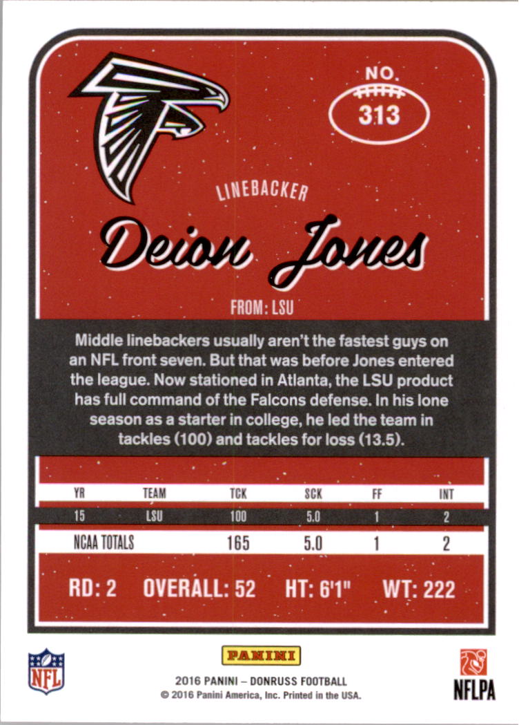 2016 Donruss #313 Deion Jones RC back image